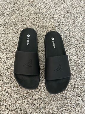 Sperry Black Slide Sandals with Embossed Logo